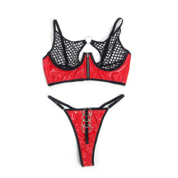 Subblime - 955540 Ensemble Soutien-Gorge À Fermeture Éclair En Cuir Verni Rouge L/Xl